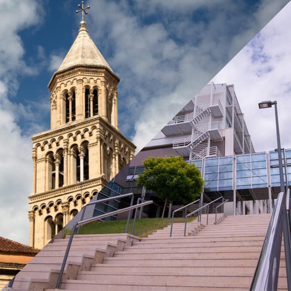 St Domnius bell tower and the University of Split School of Medicine building